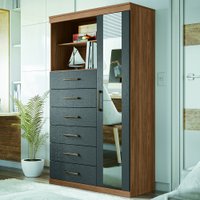 Cômoda Multiuso 1 Porta 6 Gavetas com Espelho Marabá Santos Andirá Branco - Marabá