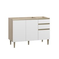 Balcão De Pia Para Cozinha com 2 Portas e 3 Gavetas Be Mobiliario Aveiro/Branco
