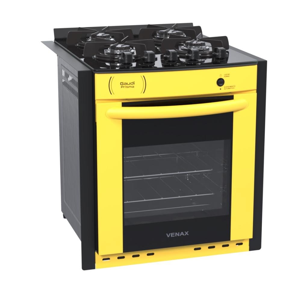 Fogão 4 Bocas de Embutir Venax Gaudi Prisma Vitreo Amarelo Mesa em Vidro – Bivolt – 23912