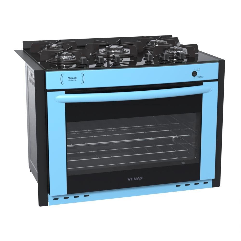 Fogão 5 Bocas de Embutir Venax Gaudi Prisma Vitreo Azul Mesa em Vidro - Bivolt - 23935 Fogão 5 Bocas de Embutir Venax Gaudi Prisma Vitreo Azul Mesa em Vidro - Bivolt - 23935