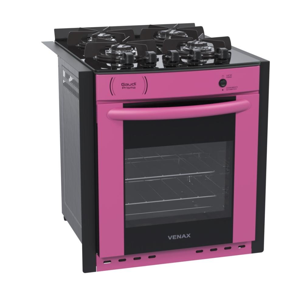 Fogão 4 Bocas de Embutir Venax Gaudi Prisma Vitreo Rosa Mesa em Vidro – Bivolt – 23914