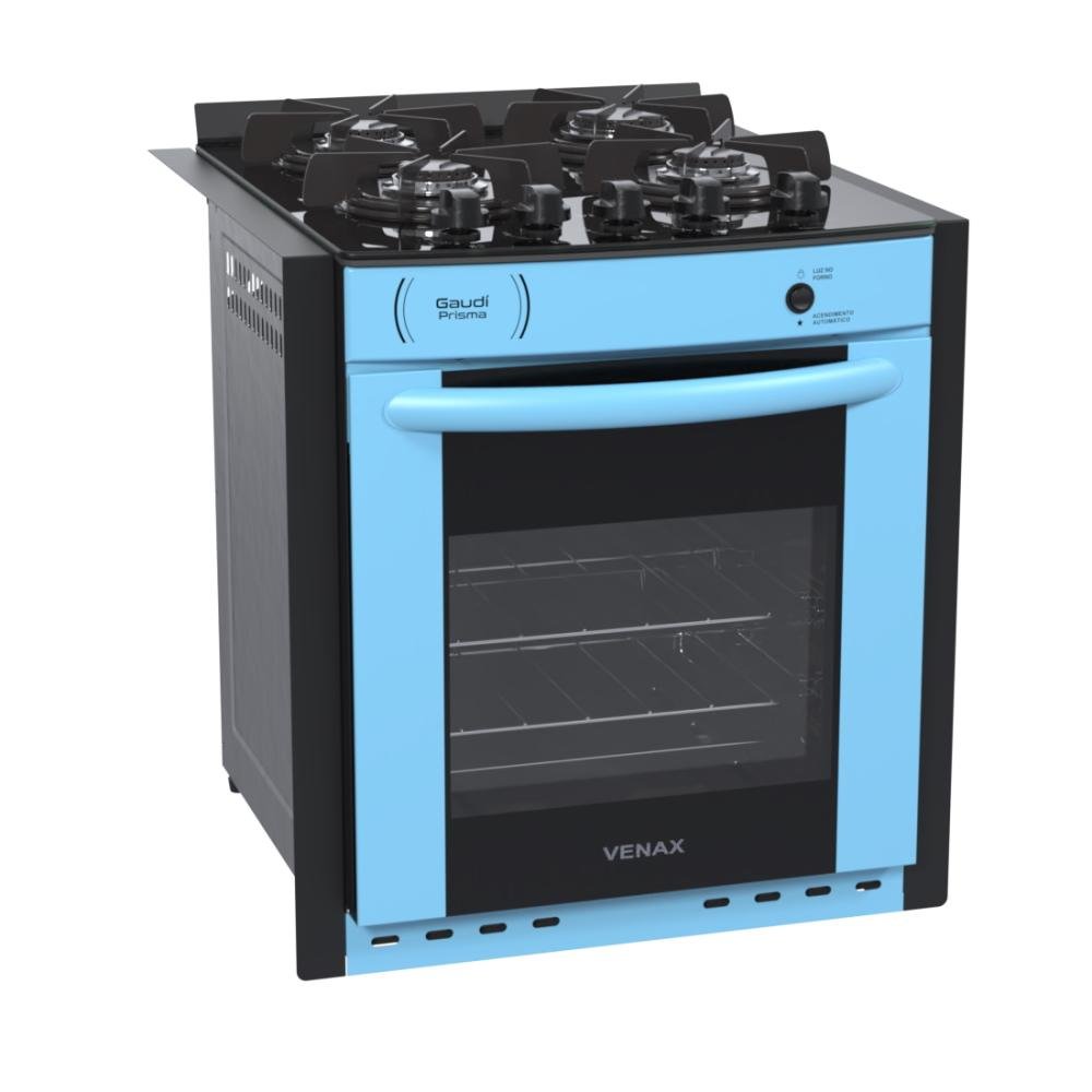 Fogão 4 Bocas de Embutir Venax Gaudi Prisma Vitreo Azul Mesa em Vidro – Bivolt – 23913