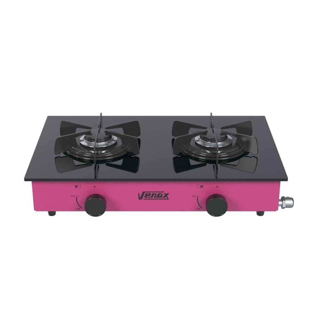 Fogão 2 Bocas Venax Flamalar Vitreo Rosa Mesa em Vidro - Bivolt - 24082