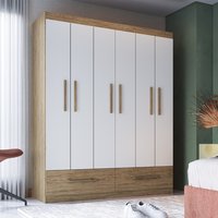 Guarda-Roupa Casal 6 Portas 2 Gavetas Wood/Branco - Decibal