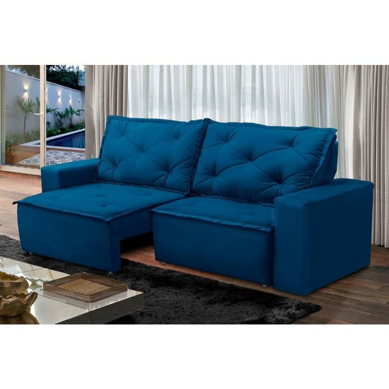 Sofá Retrátil e Reclinável 2 lugares com Molas 1,50m Ana Suede Azul Adonai Estofados