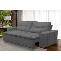 Sofá Retrátil e Reclinável 3 lugares com Molas 2,00m Ester Suede Cinza Adonai Estofados