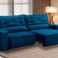 Sofá Retrátil e Reclinável 2 lugares com Molas 1,50m Livia Suede Azul Adonai Estofados