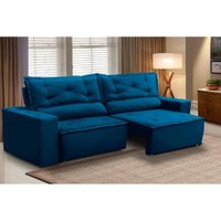 Sofá Retrátil e Reclinável 3 lugares com Molas 1,80m Livia Suede Azul Adonai Estofados