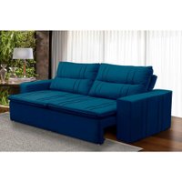 Sofá Retrátil e Reclinável 3 lugares com Molas 2,00m Ester Suede Azul Adonai Estofados
