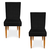 Kit 2 Cadeiras de Jantar Acapulco Suede Preto Pés Palito Castanho - Pallazio