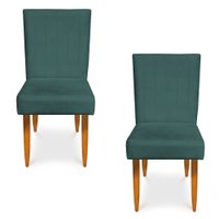 Kit 2 Cadeiras de Jantar Acapulco Suede Azul Turquesa Pés Palito Castanho - Pallazio