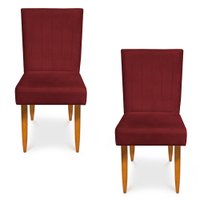 Kit 2 Cadeiras de Jantar Acapulco Suede Vermelho Pés Palito Castanho - Pallazio
