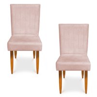 Kit 2 Cadeiras de Jantar Acapulco Suede Rosa Bebê Pés Palito Castanho - Pallazio