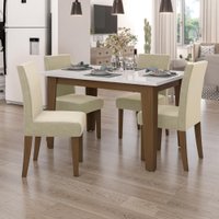 Conjunto de Mesa Sala de Jantar Miami com 4 Cadeiras Trieste Suede 1,20m Cedro / Off White / Areia Dobuê