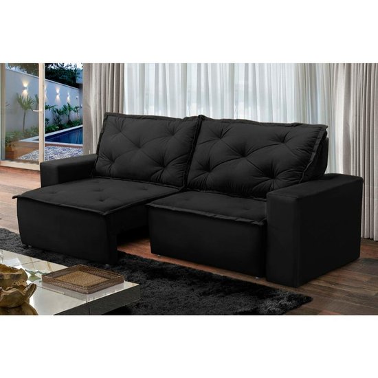 Sofá Retrátil e Reclinável 3 lugares com Molas 2,00m Ana Suede Preto Adonai Estofados