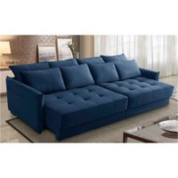 Sofá Cama Retrátil e Reclinável 2,30m com Molas Carol Veludo Azul Adonai Estofados