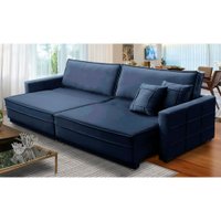Sofá Cama Retrátil e Reclinável 2,30m com Molas Karen Veludo Azul Adonai Estofados
