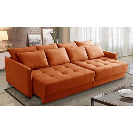 Sofá Cama Retrátil e Reclinável 2,50m com Molas Carol Veludo Terracota Adonai Estofados
