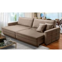 Sofá Cama Retrátil e Reclinável 2,30m com Molas Karen Veludo Cappuccino Adonai Estofados