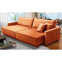 Sofá Cama Retrátil e Reclinável 2,30m com Molas Karen Veludo Terracota Adonai Estofados
