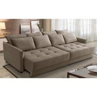 Sofá Cama Retrátil e Reclinável 2,50m com Molas Carol Veludo Cappuccino Adonai Estofados