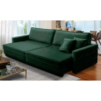 Sofá Cama Retrátil e Reclinável 2,50m com Molas Karen Veludo Verde Adonai Estofados