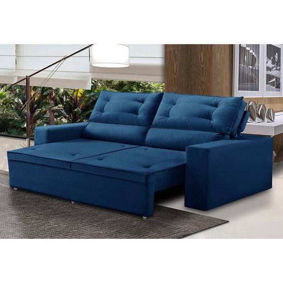Sofá Retrátil e Reclinável 3 lugares com Molas 1,80m Lais Suede Azul Adonai Estofados