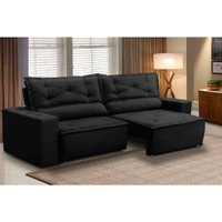 Sofá Retrátil e Reclinável 3 lugares com Molas 2,00m Livia Suede Preto Adonai Estofados