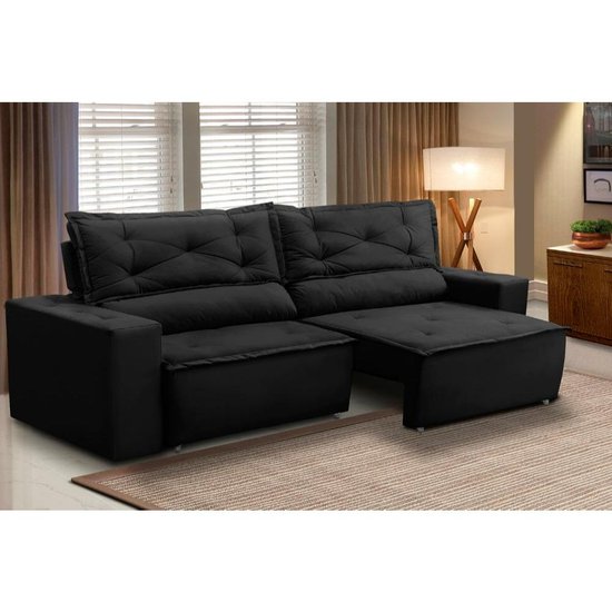 Sofá Retrátil e Reclinável 3 lugares com Molas 2,00m Livia Suede Preto Adonai Estofados