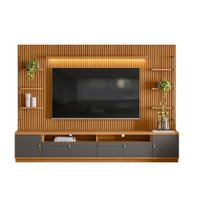 Rack com Painel Ripado 2 Módulos Laterais Ouro Preto Linea Brasil Nature/Chumbo