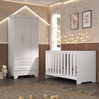 Conjunto Quarto de Bebê Colorir Guarda Roupas 3 Portas e Berço Branco - Moville