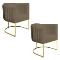 Kit 2 Poltronas Decorativa Elisa Suede Marrom Rato Base de Ferro Dourado - Pallazio