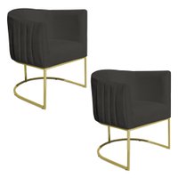 Kit 2 Poltronas Decorativa Elisa Suede Grafite Base de Ferro Dourado - Pallazio