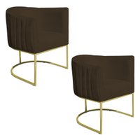 Kit 2 Poltronas Decorativa Elisa Suede Marrom Base de Ferro Dourado - Pallazio