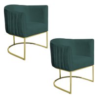Kit 2 Poltronas Decorativa Elisa Suede Azul Turquesa Base de Ferro Dourado - Pallazio