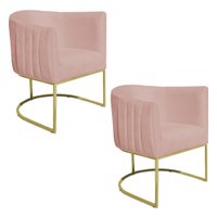 Kit 2 Poltronas Decorativa Elisa Suede Rosa Bebê Base de Ferro Dourado - Pallazio