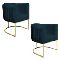Kit 2 Poltronas Decorativa Elisa Suede Azul Marinho Base de Ferro Dourado - Pallazio