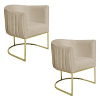 Kit 2 Poltronas Decorativa Elisa Suede Bege Base de Ferro Dourado - Pallazio