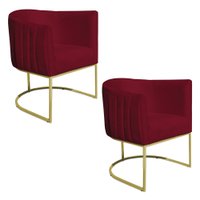Kit 2 Poltronas Decorativa Elisa Suede Vermelho Base de Ferro Dourado - Pallazio