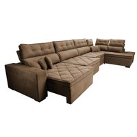 Sofá de Canto 4,80x2,36m Retrátil e Reclinável com Molas Cama inBox Platinum Direito Suede Castor