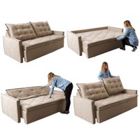 Sofá Sem Caixa Retrátil e Reclinável 1,65m Cama inBox Studio Suede Velusoft Bege
