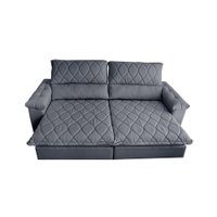 Sofá Retrátil e Reclinável 2,75m Molas Ensacadas Cama inBox Big Home com Bordado 3D Linho Cinza Escuro