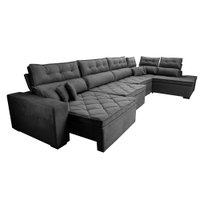 Sofá de Canto 4,80x2,36m Retrátil e Reclinável com Molas Cama inBox Platinum Direito Suede Cinza