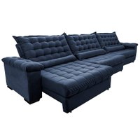 Sofá Retrátil e Reclinável 4,15m Molas Ensacadas Cama inBox Big Space com Bordado 3D Velusoft Azul