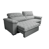 Sofá Retrátil e Reclinável 2,75m Molas Ensacadas Cama inBox Big Home com Bordado 3D Linho Cinza Claro