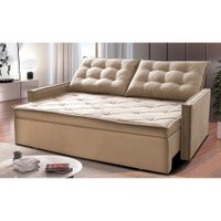 Sofá Bege Sem Caixa Retrátil e Reclinável 1,85m Cama inBox Studio Suede Velusoft