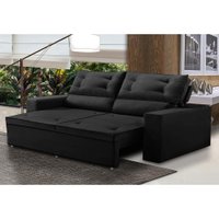 Sofá Retrátil e Reclinável 3 lugares com Molas 2,00m Lais Suede Preto Adonai Estofados