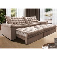 Sofá Retrátil e Reclinável 2,15m Molas Ensacadas Cama inBox Big Space com Bordado 3D Velusoft Bege