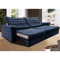 Sofá Retrátil e Reclinável 3,15m Molas Ensacadas Cama inBox Big Space com Bordado 3D Velusoft Azul