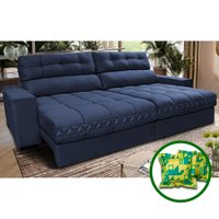 Sofá Retrátil e Reclinável 2,32m Molas Ensacadas Cama inBox Brasil Velusoft Azul